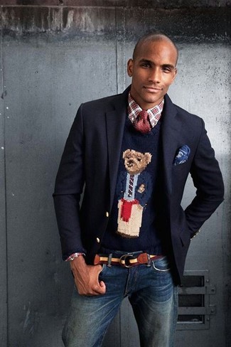 Pair a navy wool blazer with navy jeans if you wish to look seriously stylish without exerting much effort.