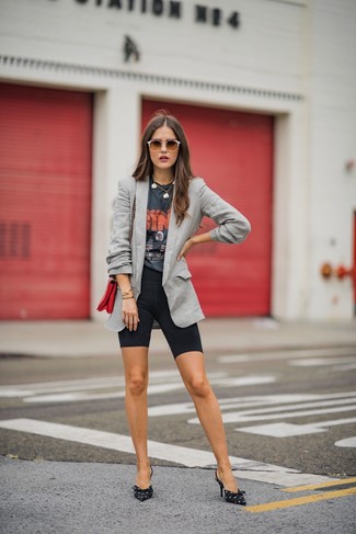 Grey Blazer with Black Bike Shorts Smart Casual Fall Outfits (3 ideas &  outfits)