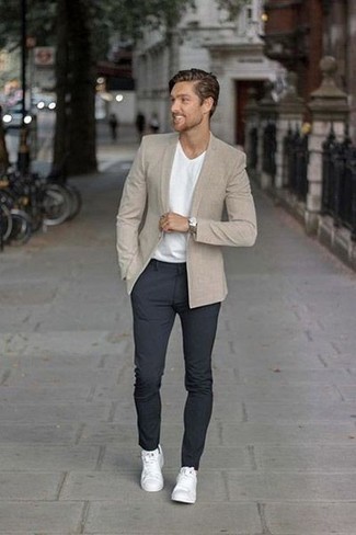 Beige Blazer with Navy Chinos Casual Outfits In Their 30s (7 ideas & outfits)  | Lookastic