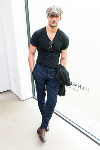 Navy Dress Pants with Black Crew-neck T-shirt Outfits For Men (8 ideas &  outfits)