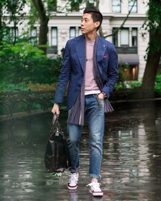 Blue Jeans with Purple T-shirt Outfits For Men (33 ideas & outfits