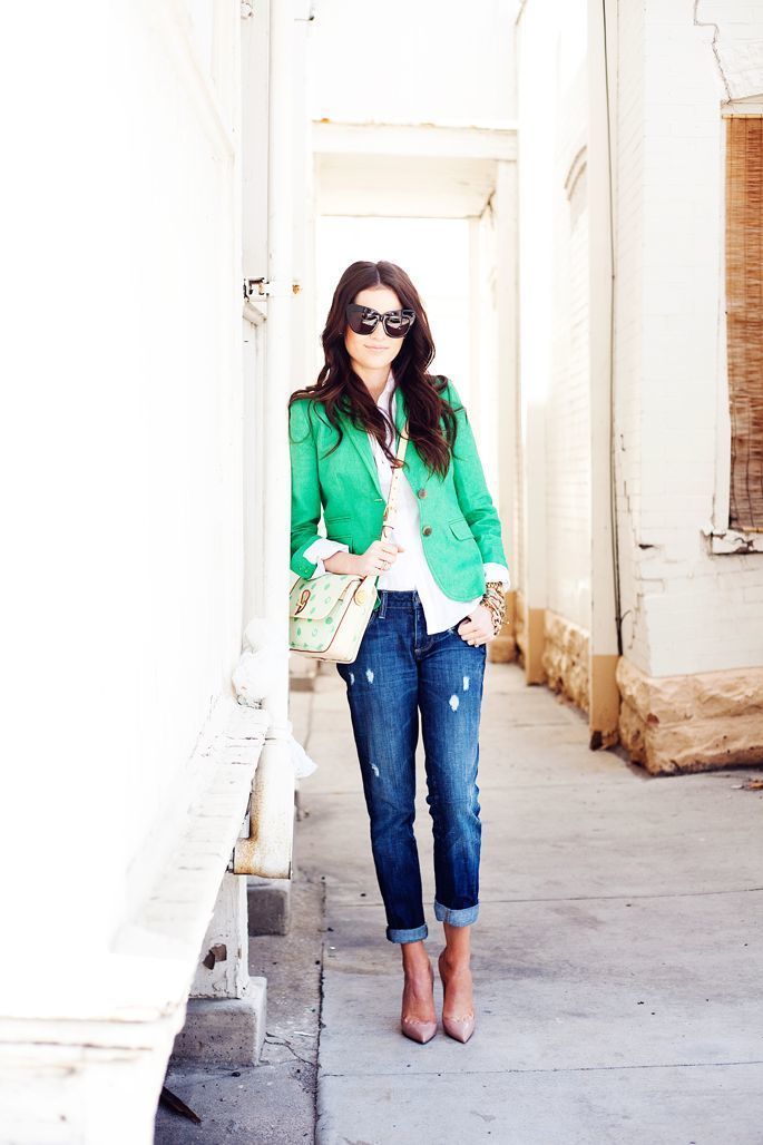 green blazer womens outfit