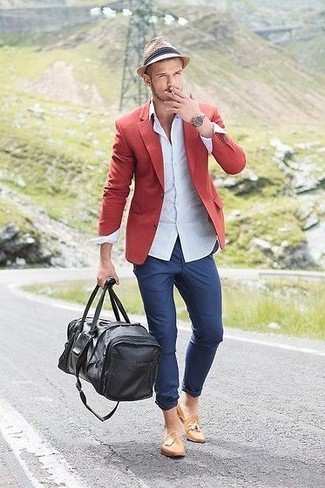 Blue Pants With Red Jacket Summer, Red Coat And Blue Pants Mens