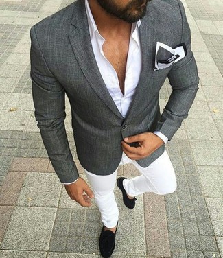 Charcoal Solid Trim Fit Jacket