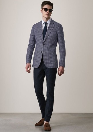 Skinny Fit Suit Jacket In Blue Dogstooth