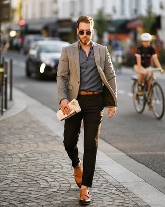 Blazer with Dark Brown Chinos Outfits ideas & outfits) |