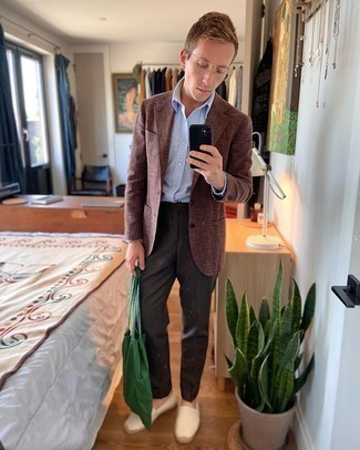 Brown Slim Fit Unstructured Cotton Twill Suit Jacket