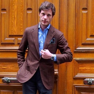 Tobacco Wool Blazer Outfits For Men: One of the most elegant ways to style out such an essential item as a tobacco wool blazer is to wear it with charcoal wool dress pants.