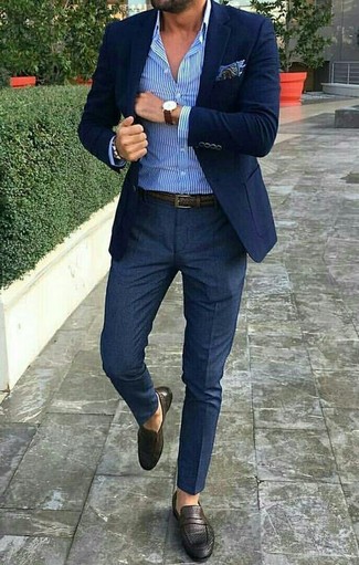 Navy Blazer with Blue Silk Pocket Square Outfits (8 ideas & outfits ...