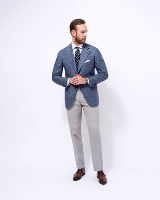Suite Jacket Blue Wool Silk Blazer 42 Long