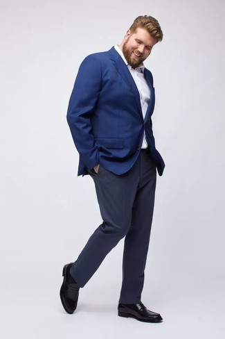 Blue Blazer Outfits For Men: A blue blazer and navy dress pants are absolute essentials if you're figuring out a classic wardrobe that holds to the highest menswear standards. Add a pair of black leather loafers to the equation and ta-da: this ensemble is complete.