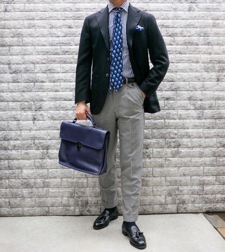 Navy Leather Briefcase