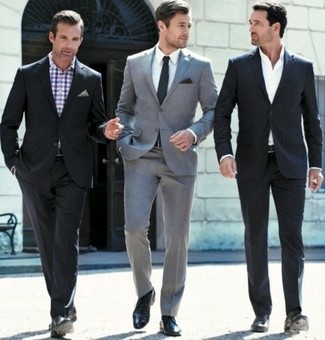 Men's Grey Blazer, White Dress Shirt, Grey Dress Pants, Black Leather Derby Shoes