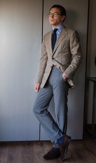 Oversized Suit Jacket In Brown Windowpane Check