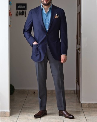 Blue Slim Fit Puppytooth Woven Suit Jacket