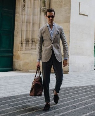 What colour blazer with grey trousers