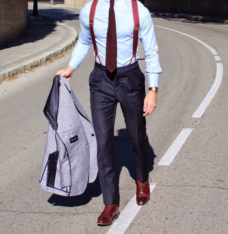 Men's Grey Wool Blazer, Light Blue Dress Shirt, Navy Vertical