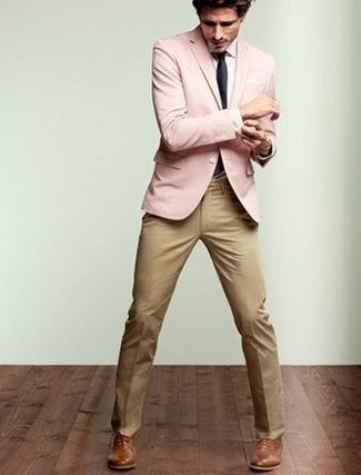 pink shirt khaki pants