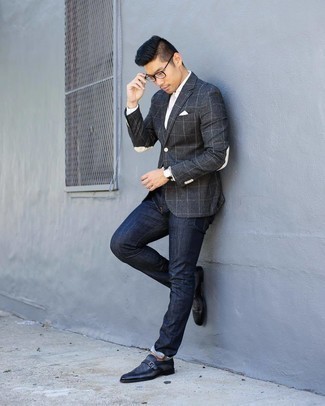 Slim Fit Commuter Suit Jacket In Grey Check