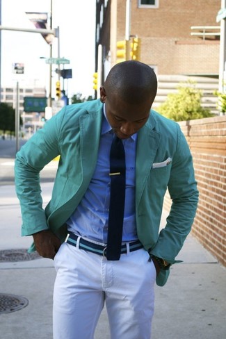 Mint Blazer Outfits For Men: When the situation calls for a casually smart outfit, you can opt for a mint blazer and white chinos.