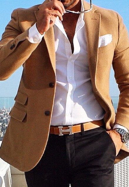White Long Sleeve Shirt with Tan Blazer Outfits For Men (74 ideas & outfits)  | Lookastic