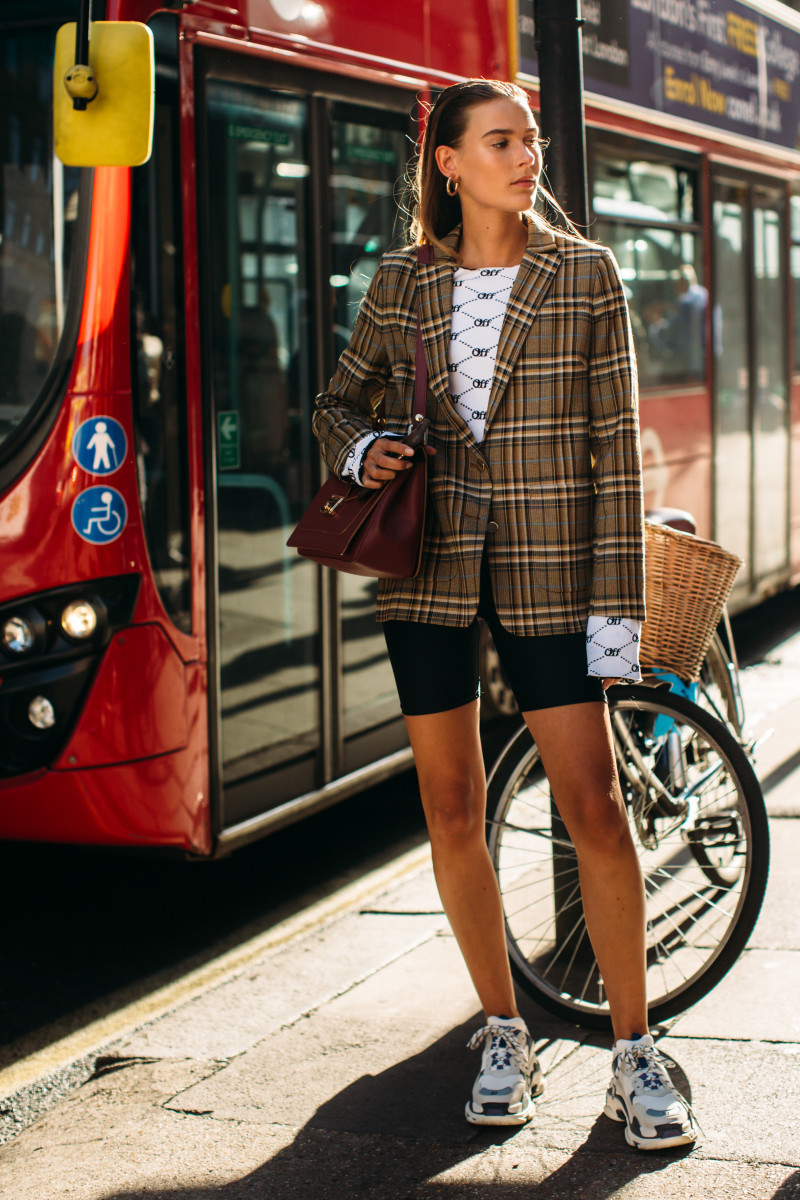 Blazer and cycling shorts outfit