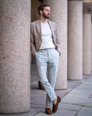 Grey Dress Pants with White Long Sleeve T-Shirt Outfits For Men (11 ideas &  outfits)