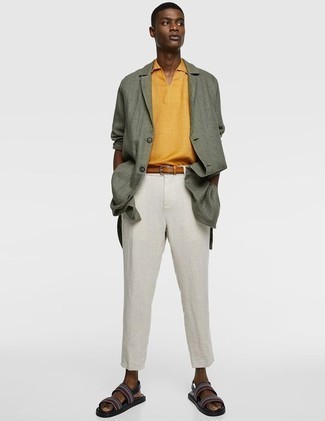 Tapered Leg Linen Chino Trousers