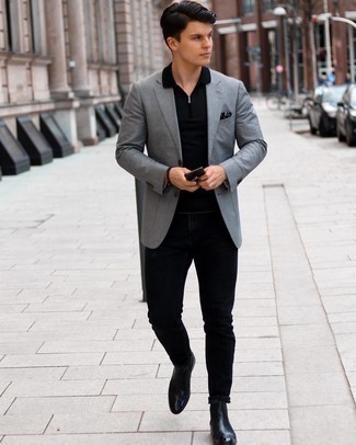 Black Jeans with Polo Outfits For Men: A polo and black jeans make for the perfect base for an endless number of stylish combos. Introduce black leather chelsea boots to your ensemble to immediately ramp up the classy factor of this look.