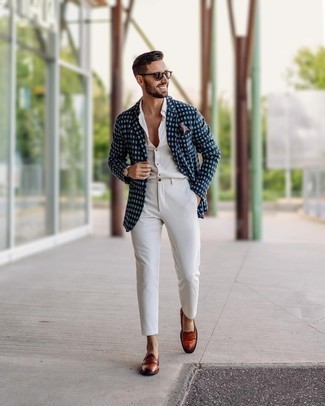Navy Print Blazer with Pants Outfits For Men (7 ideas & outfits)