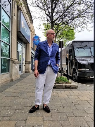 Thought only moms wore white jeans? Pair them with an electric blue blazer  and the look is totally cool. Pair with regular jeans for a more casual  look. A blue …