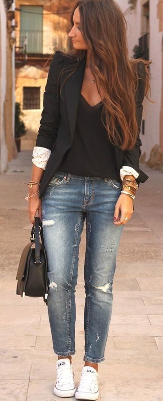 Dark Brown Bracelet Outfits: This casual combo of a black blazer and a dark brown bracelet is a safe bet when you need to look nice in a flash. If you're not sure how to finish, add white low top sneakers to the equation.