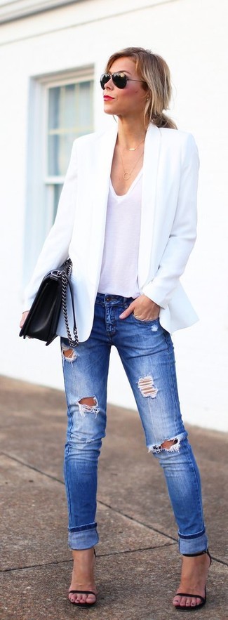 off white blazer with jeans