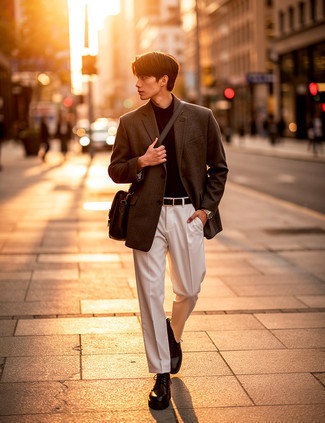 brown shoes with black sport coat