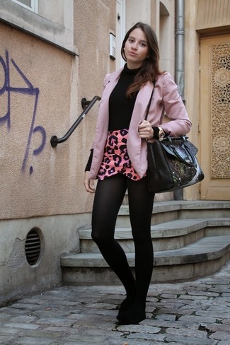 Black Tights with Hot Pink Blazer Outfits (2 ideas & outfits