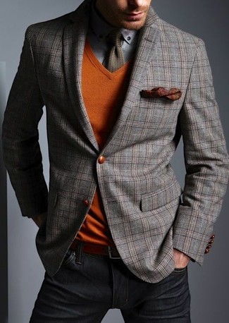 How To Wear a Charcoal Tie With a Grey Plaid Blazer  Men 