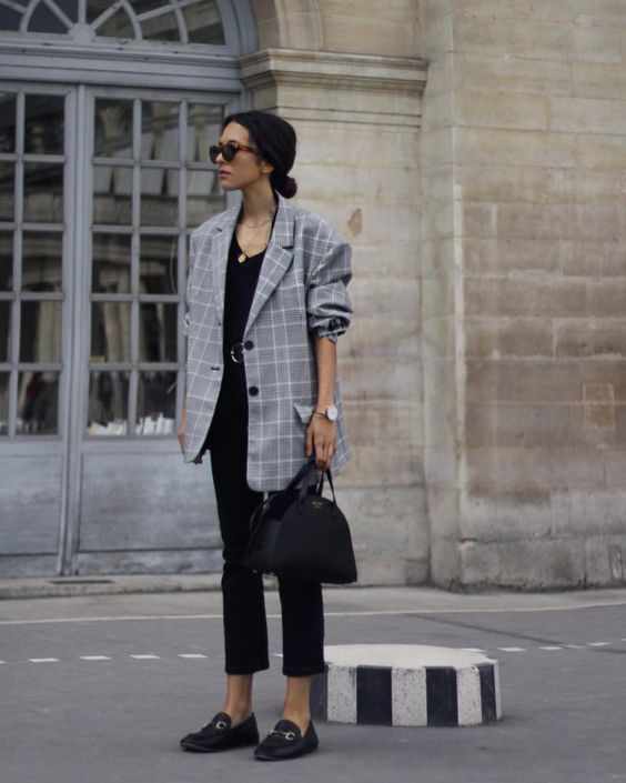 cream top + grey plaid pants + black loafers #fashion #fashioninspocasual