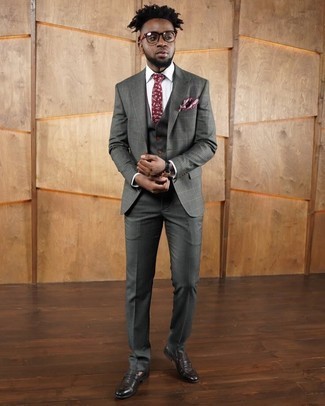 Grey Check Blazer Outfits For Men: This sophisticated pairing of a grey check blazer and grey dress pants is a favored choice among the sartorially superior chaps. Dark brown leather loafers will tie the whole thing together.