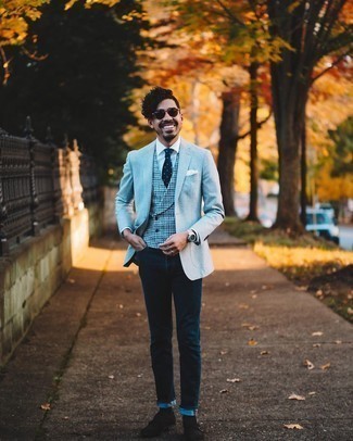 White Dress Shirt with Grey Blazer Dressy Outfits For Men: This pairing of a grey blazer and a white dress shirt is a winning option when you need to look like a complete gent. All you need is a pair of dark brown suede double monks to finish off this look.