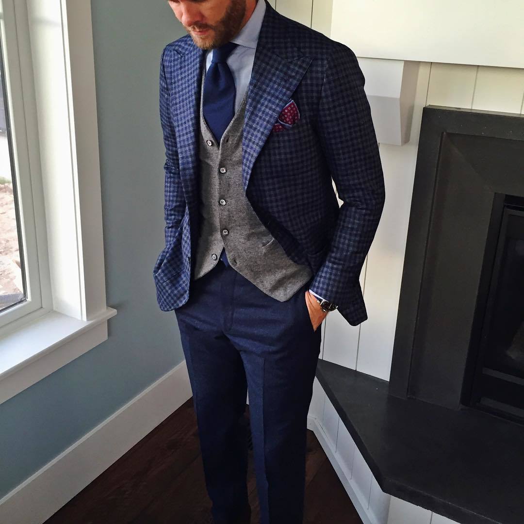 Noak slim premium fabric suit trousers in blue micro texture with stretch |  ASOS