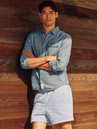 Brand Chambray Shirt In Long Sleeve With Contrast Panels