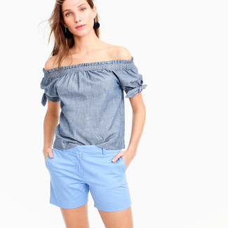 Christy Off The Shoulder Chambray Shirt Blue