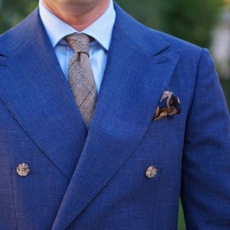 Navy Paisley Pocket Square Outfits: A blue double breasted blazer and a navy paisley pocket square are absolute menswear essentials that will integrate perfectly within your current routine.