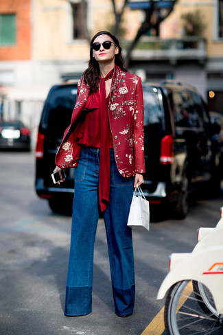Red Floral Blazer Outfits For Women: 