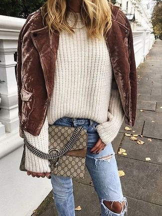 Beige Knit Oversized Sweater Chill Weather Outfits: 