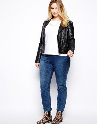 Biker Jacket with Jeans Outfits For Women: 