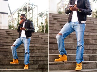 Orange Suede Casual Boots Outfits For Men: 