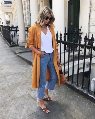 Orange Duster Coat Outfits For Women: 