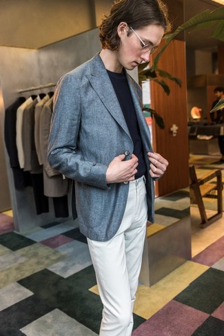 Blue Kei Slim Fit Linen And Wool Blend Suit Jacket