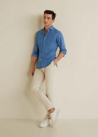 Brand Oxford Shirt In Sky Blue With Long Sleeves